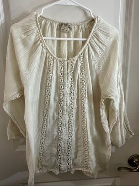 Lucky Brand Cream Crochet-Trim Peasant Tunic
